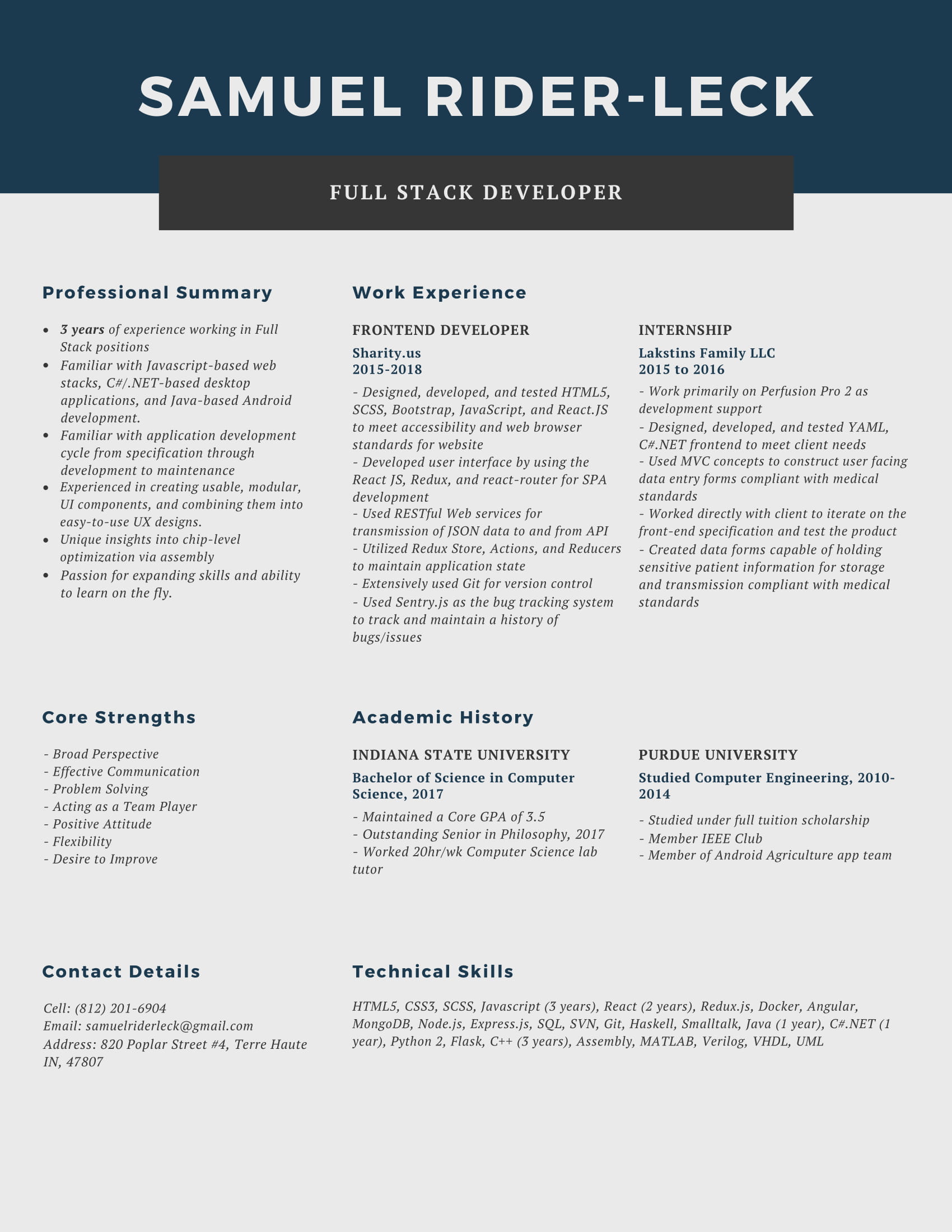 Samuel Rider-Leck Resume